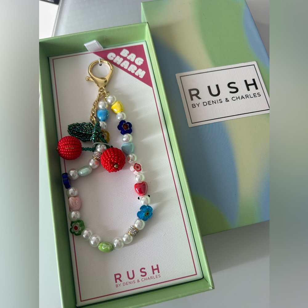 Viral cherry beaded pearl strap glass beads bag charm keychain